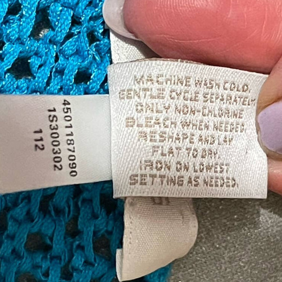 Chico's Womens Open Knit Sweater in Turquoise Blue Size 1 (Small) - Picture 6 of 7